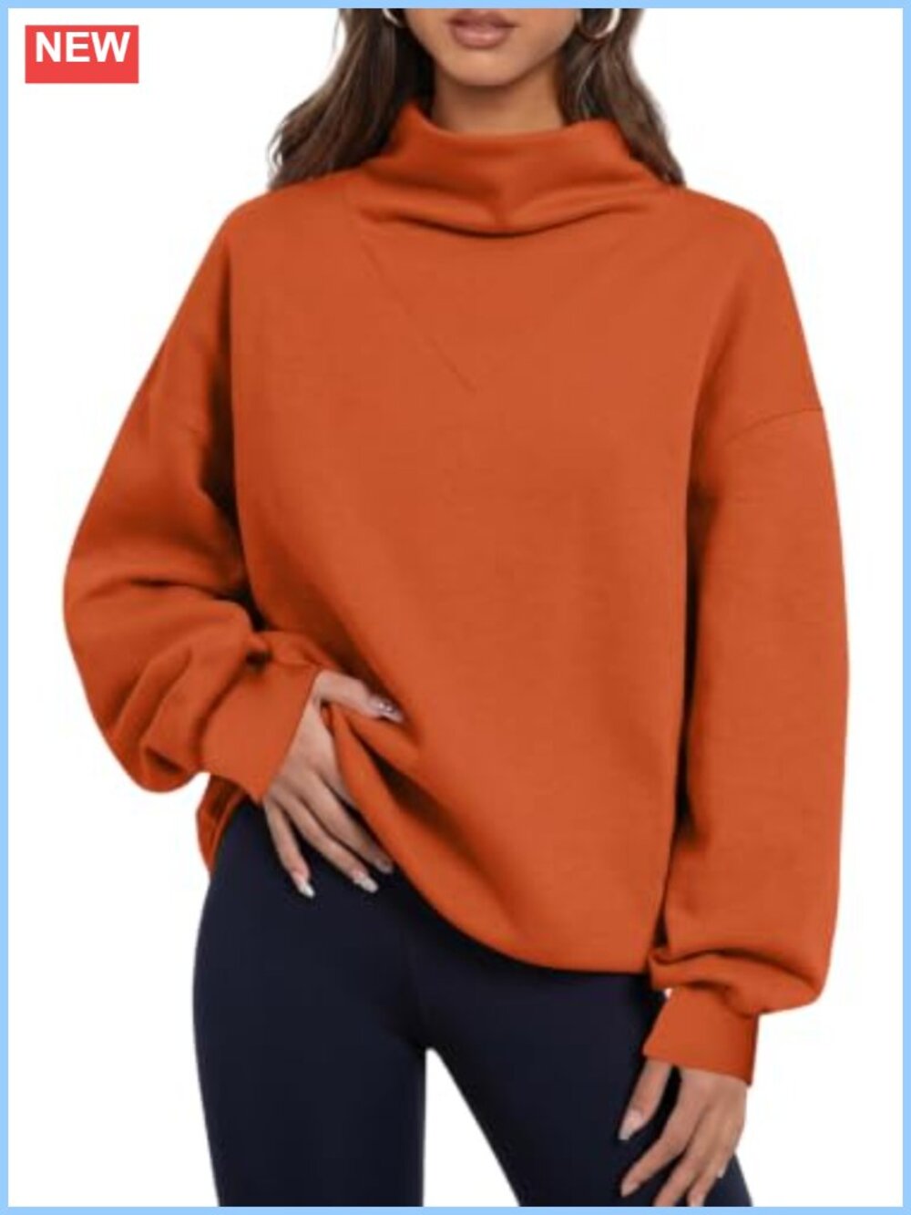 SHEWIN Mock Cowl Neck Pullover Sweatshirt Loose Fit Long Sleeve Knit Top